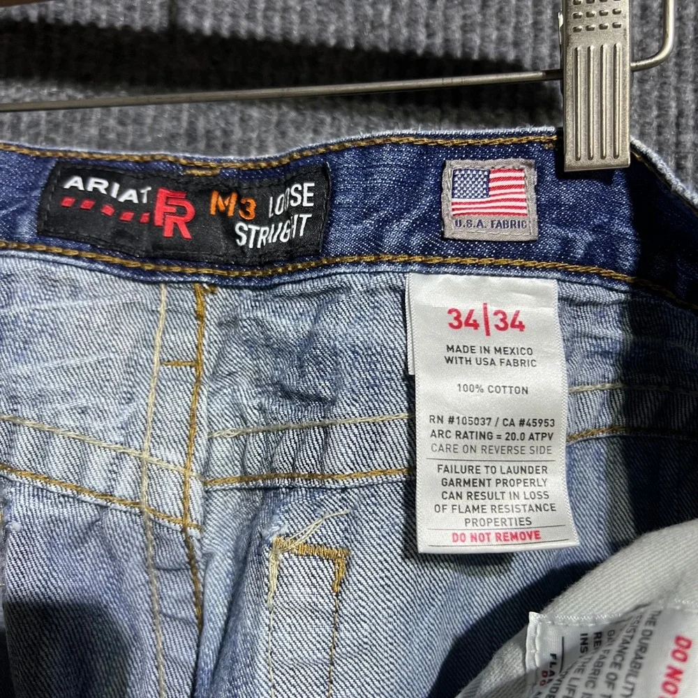 Ariat FR M3 Loose Straight Jeans Mens 34x34 Blue Denim Flame Resistant Workwear